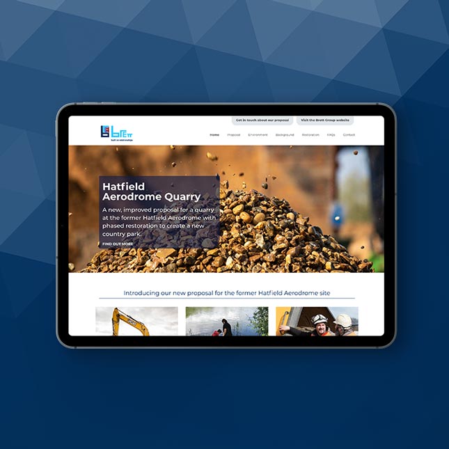 The Hatfield Aerodrome Quarry website shown on a device screen