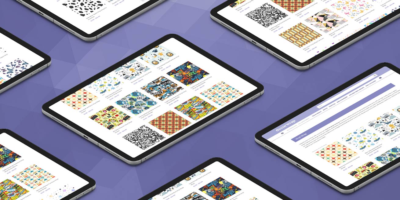 The Decorwrap website on a bank of ipads